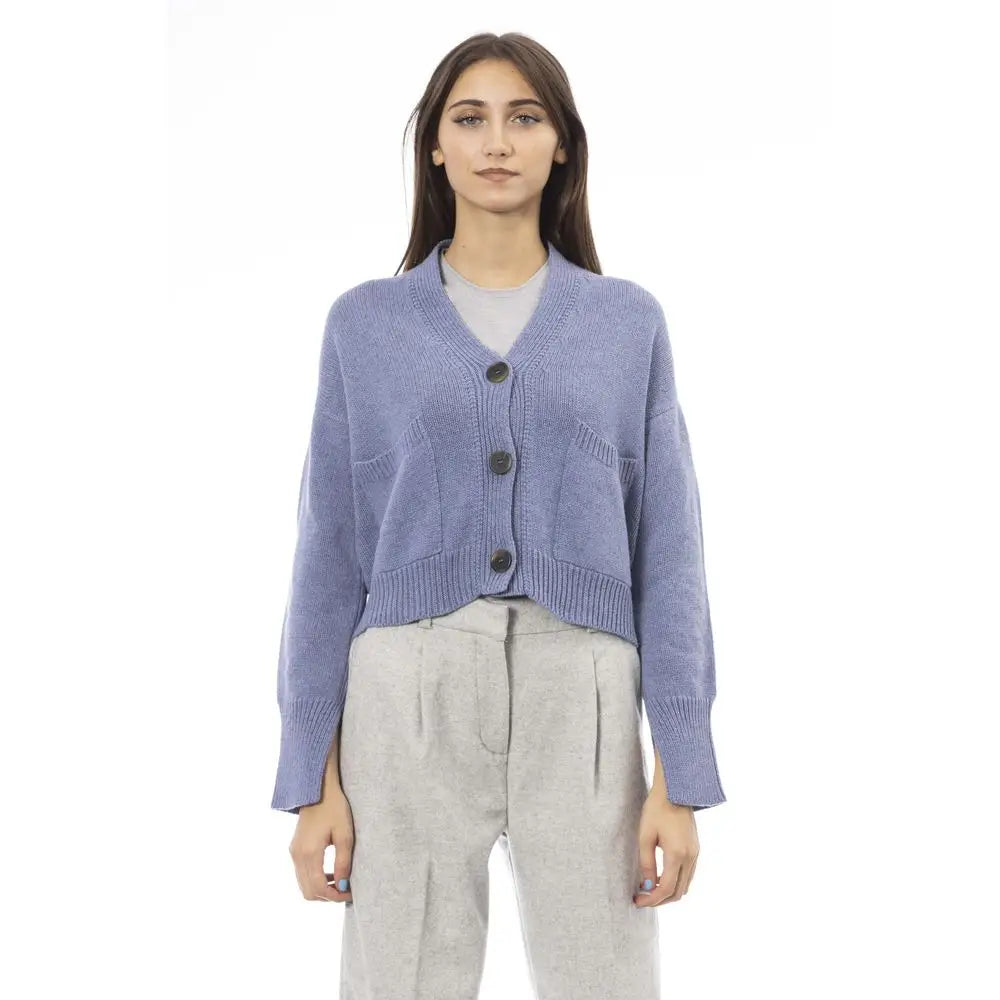 Alpha Studio Light Blue Merino Wool Women Cardigan