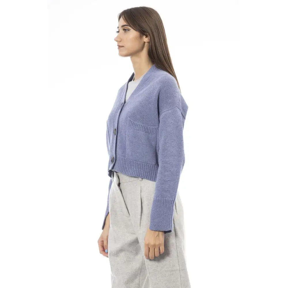 Alpha Studio Light Blue Merino Wool Women Cardigan