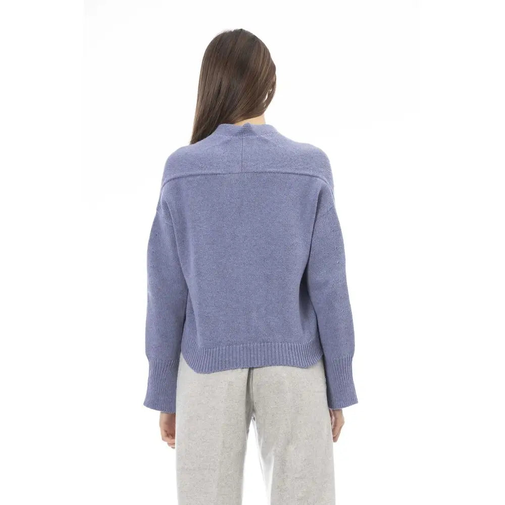 Alpha Studio Light Blue Merino Wool Women Cardigan