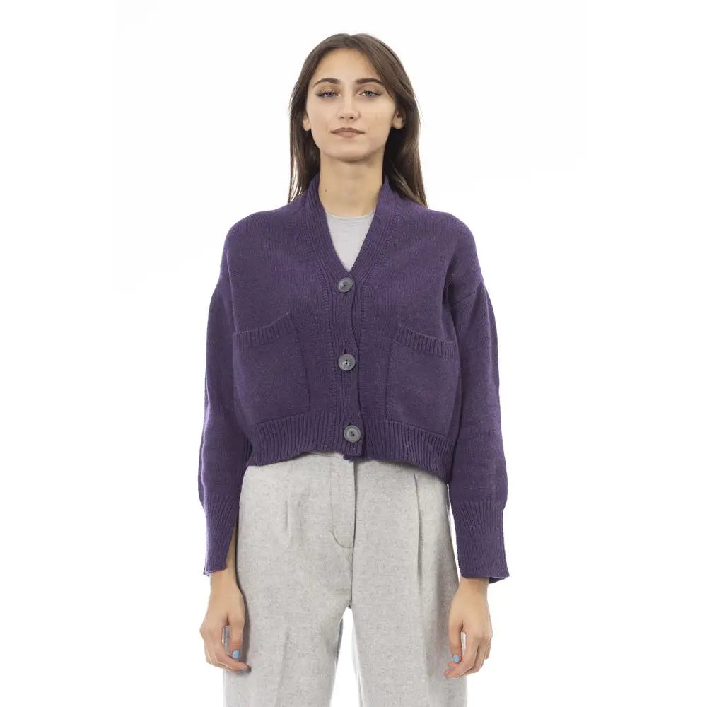 Alpha Studio Purple Merino Wool Women Cardigan