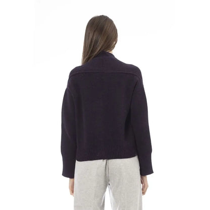 Alpha Studio Purple Merino Wool Women Cardigan