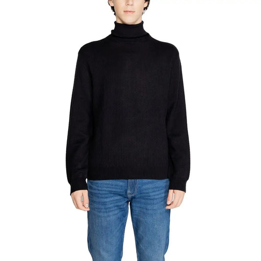 Armani Exchange Black Cotton Turtleneck - Sweaters