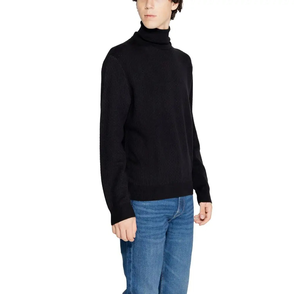 Armani Exchange Black Cotton Turtleneck - Sweaters