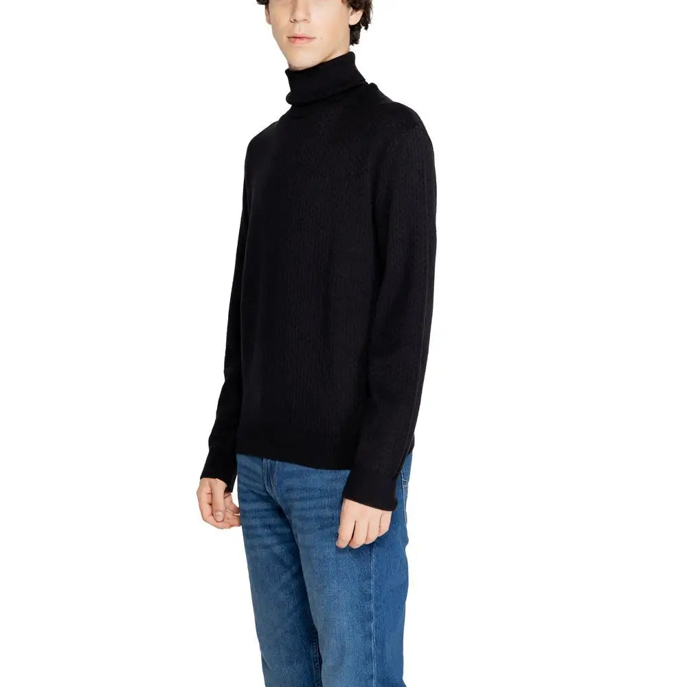 Armani Exchange Black Cotton Turtleneck - Sweaters