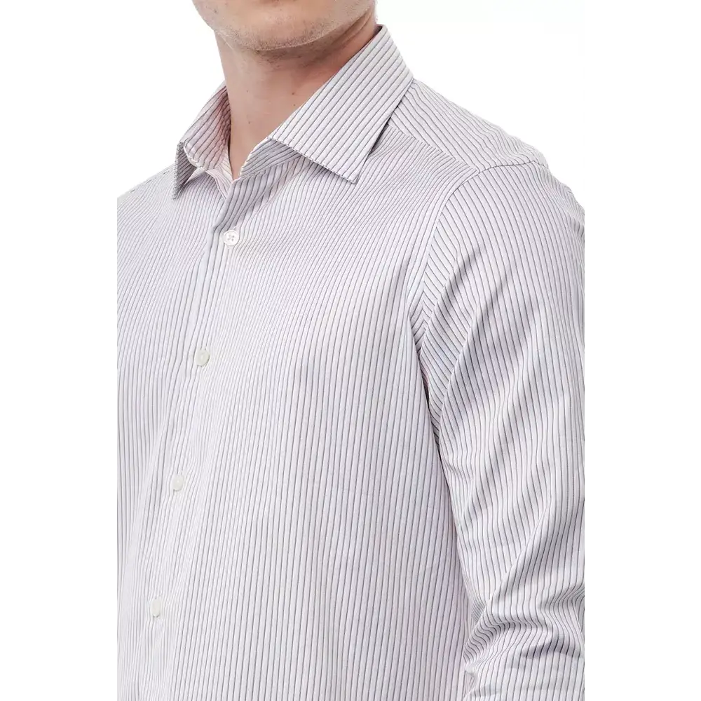 Bagutta white cotton herreshirt med navy blå pinstriber og klassisk krave