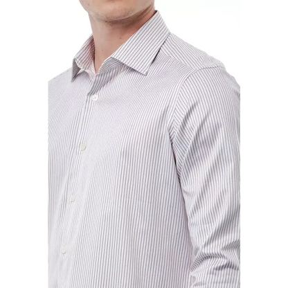 Bagutta white cotton herreshirt med navy blå pinstriber og klassisk krave