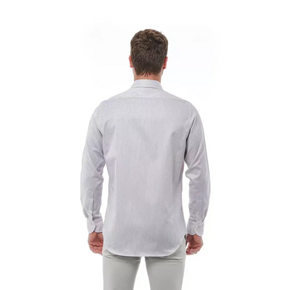Bagutta white cotton herreskjorte med lysegrå og hvide lodrette striber