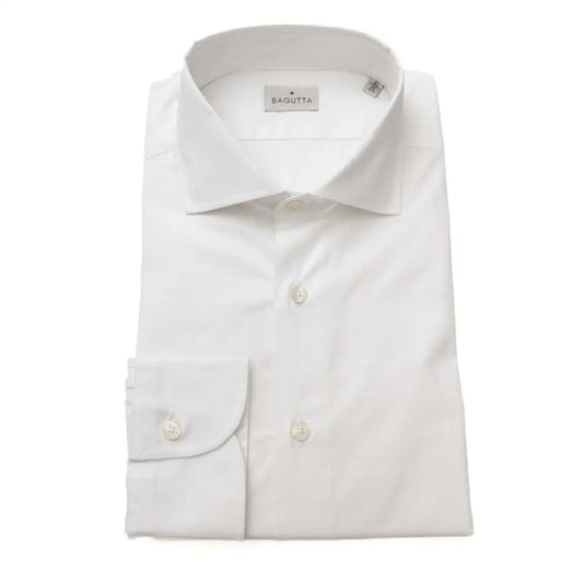 Bagutta White Cotton Men’s Shirt with French Collar - Skjorte