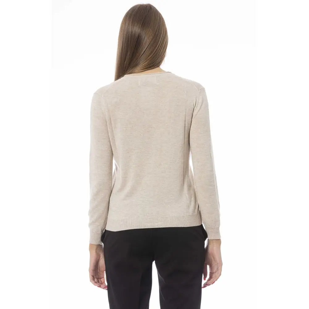 Baldinini Trend beige cashmere sweater med lange ærmer
