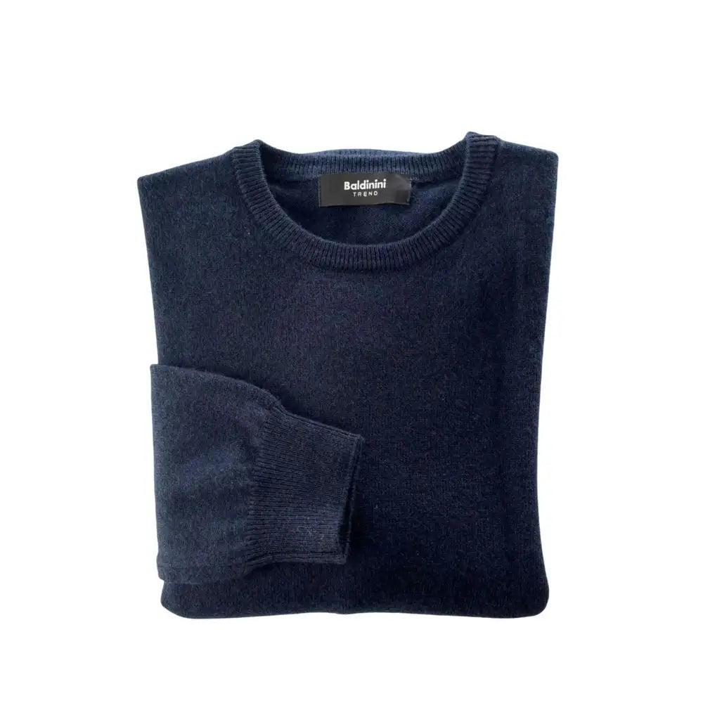 Baldinini trend blue cashmere sweater, navy folded with ribbed neck