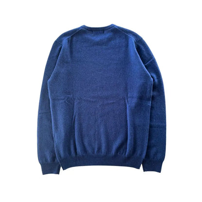Baldinini Trend blå cashmere sweater med ribbet crew neck og manchetter