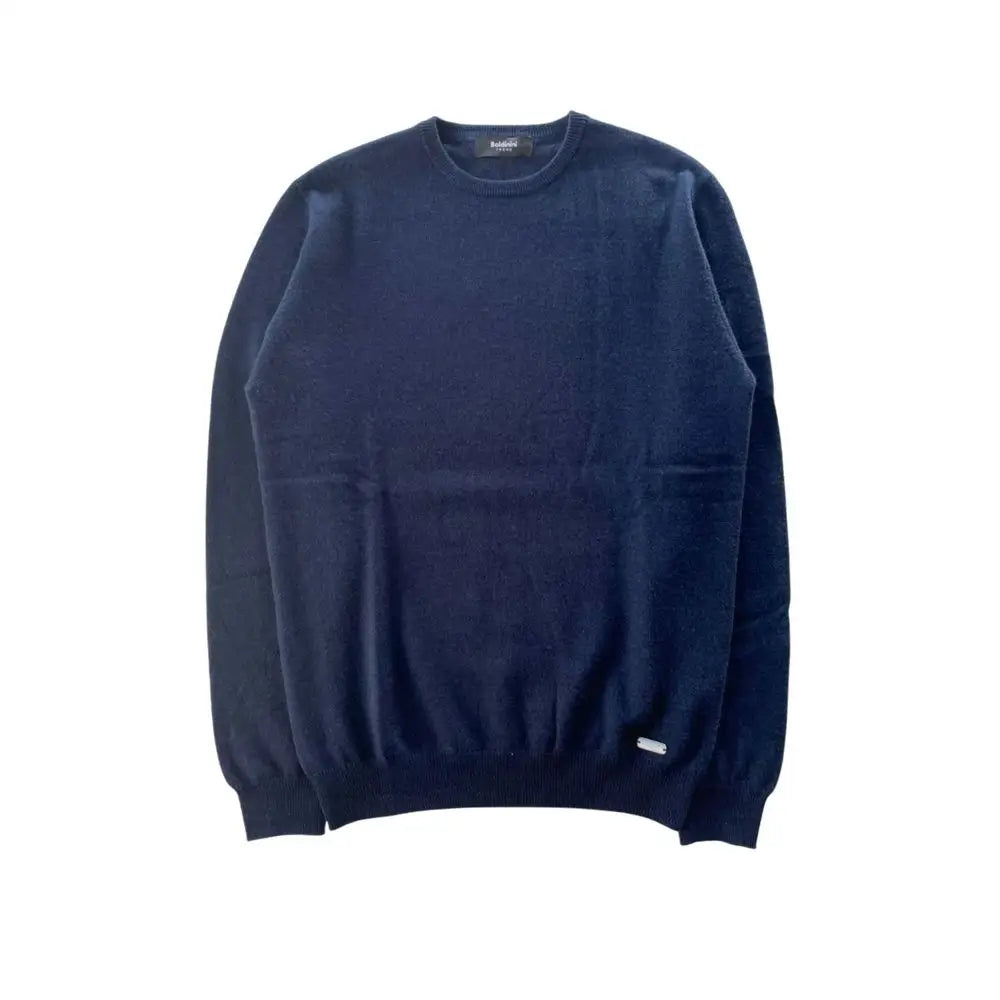 Baldinini trend blue cashmere sweater med navy blå crewneck og ribkant