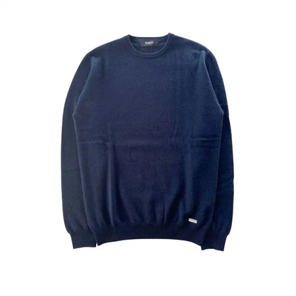 Baldinini trend blue cashmere sweater med navy blå crewneck og ribkant