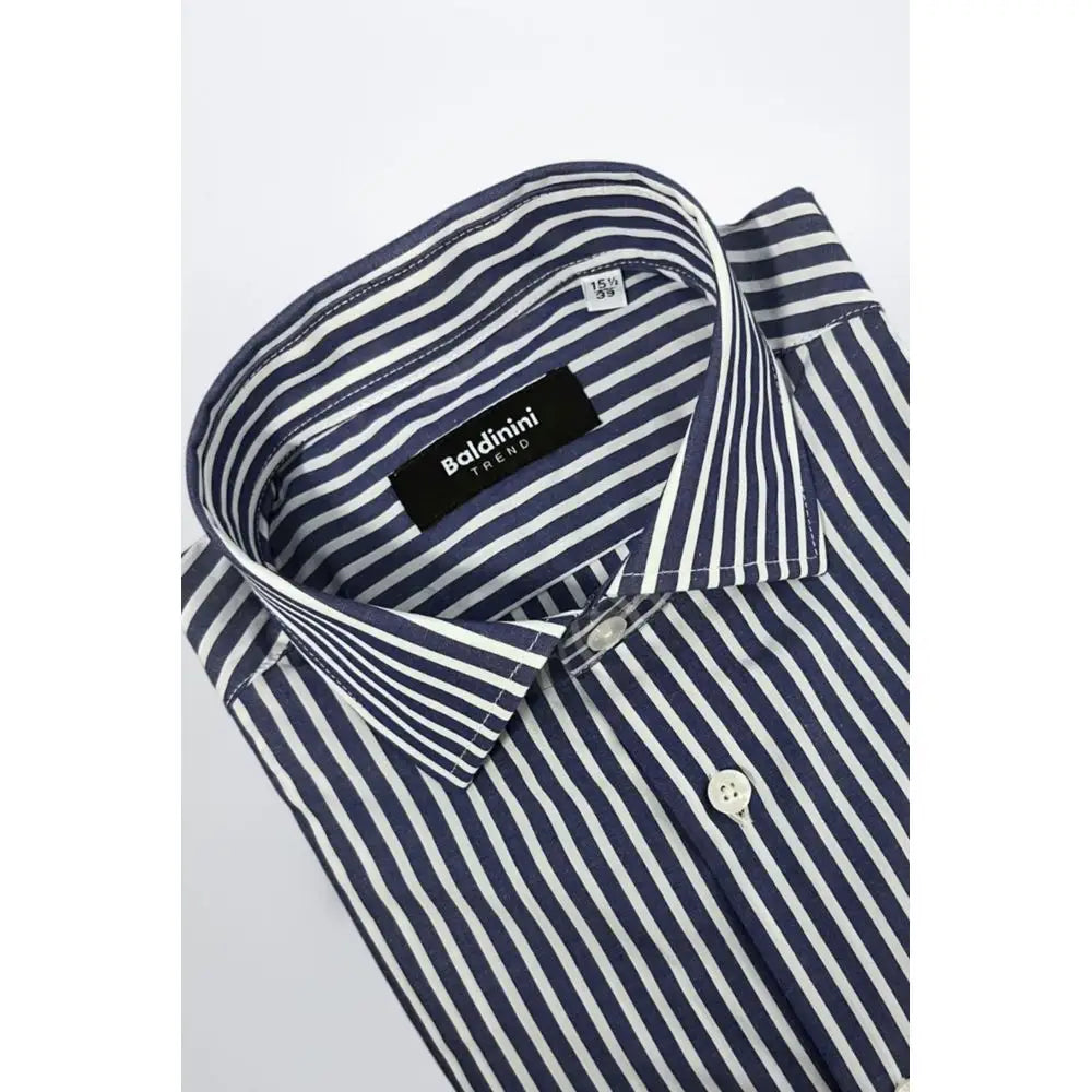 Baldinini Trend Blue Cotton Men’s Shirt with Navy White Stripes
