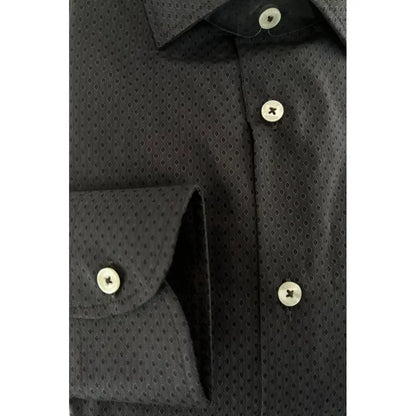Baldinini Trend Gray Cotton Men’s Shirt with black fabric, subtle geometric dot pattern and cream buttons