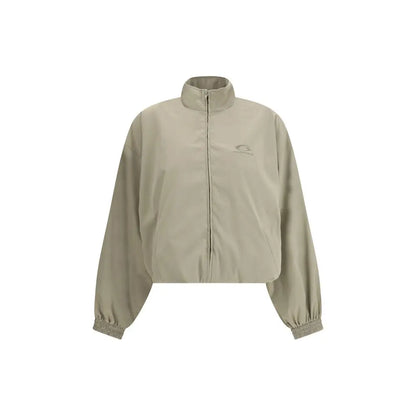 Balenciaga beige polyester sweatshirt med lynlås, høj krave og elastiske manchetter