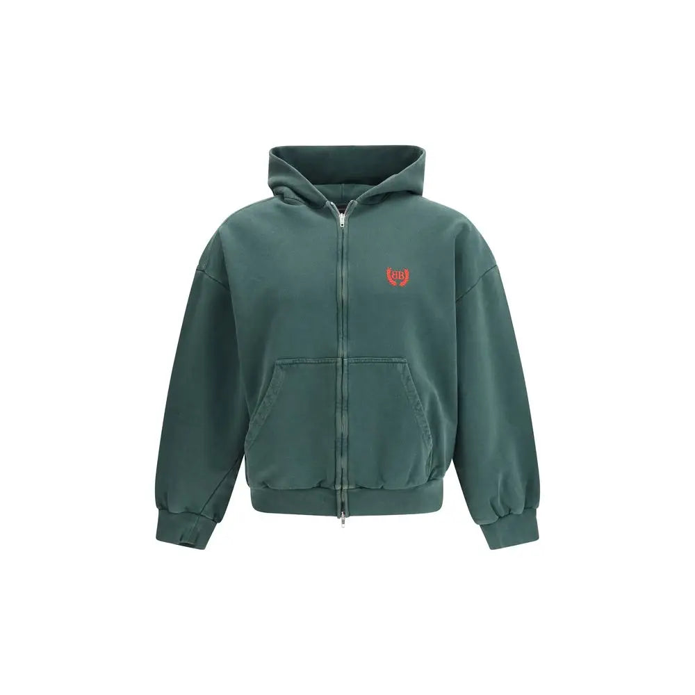 Balenciaga bicolor cotton sweatshirt i mørkegrøn med rødt logo