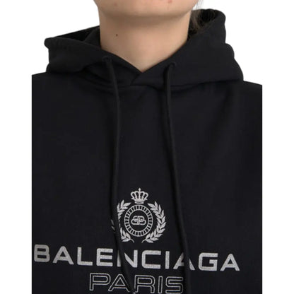 Balenciaga Black Cotton Logo Hooded Pullover Sweatshirt Sweater