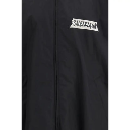 Balenciaga black cotton shell jacket med hvid graffiti-logo