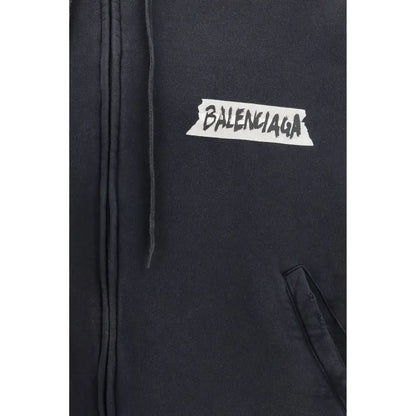 Balenciaga sort bomuldssweatshirt med hvid revet-papir-logo