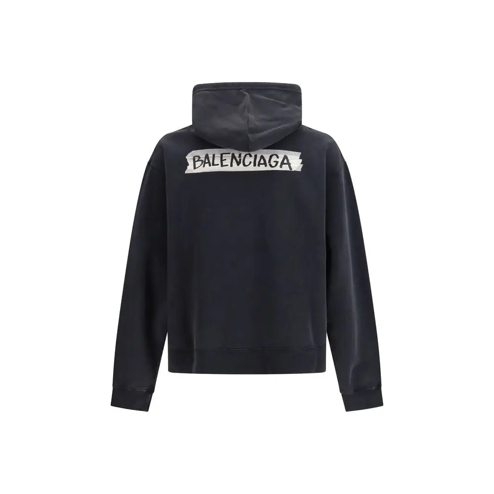 Balenciaga black cotton sweatshirt with distressed white logo on back