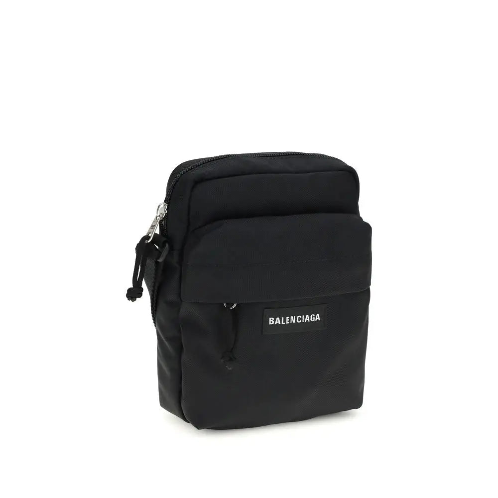 Balenciaga black polyamide shoulder bag with minimalist design and silver zipper