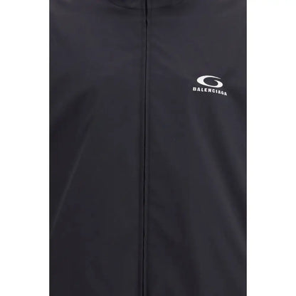 Balenciaga sort polyester shell jakke med hvidt logo