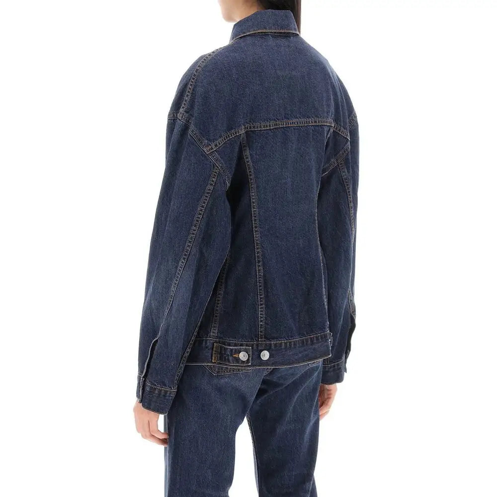 Balenciaga blue cotton denim jacket med klassisk syning og knapede manchetter