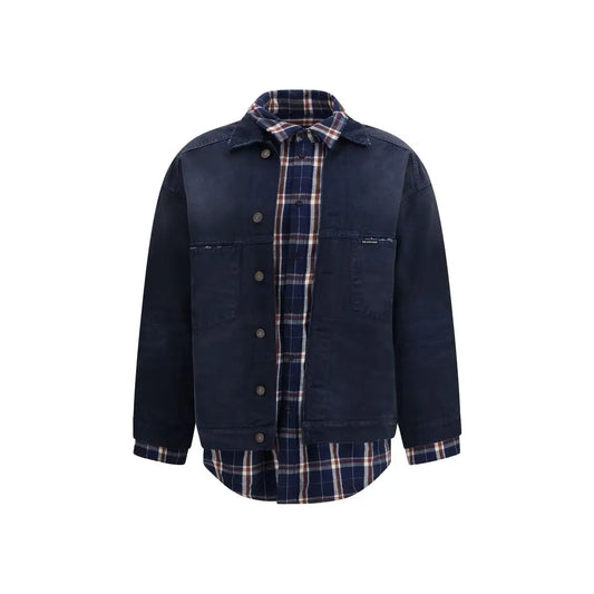 Balenciaga blå bomuldsdenimjakke med ternet skjorte under