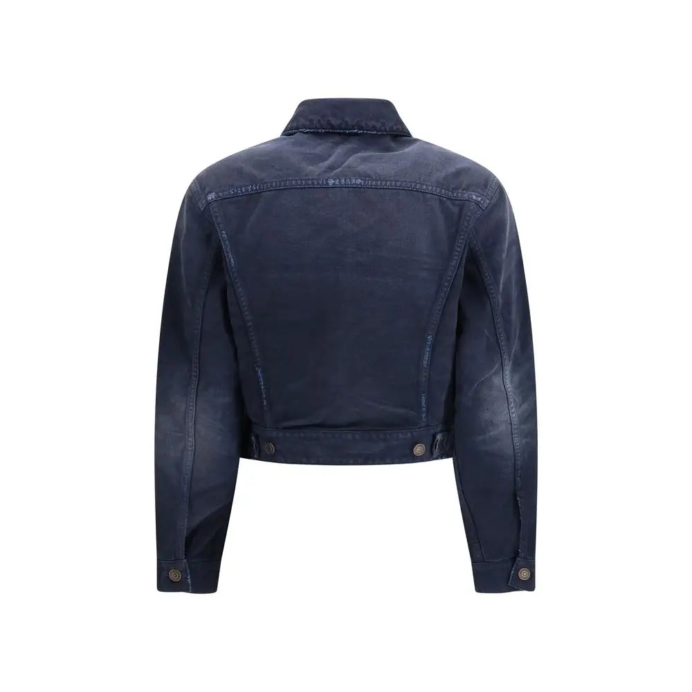 Balenciaga blue cotton denim jacket med cropped pasform og klassisk syning