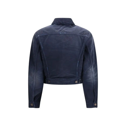 Balenciaga blue cotton denim jacket med cropped pasform og klassisk syning