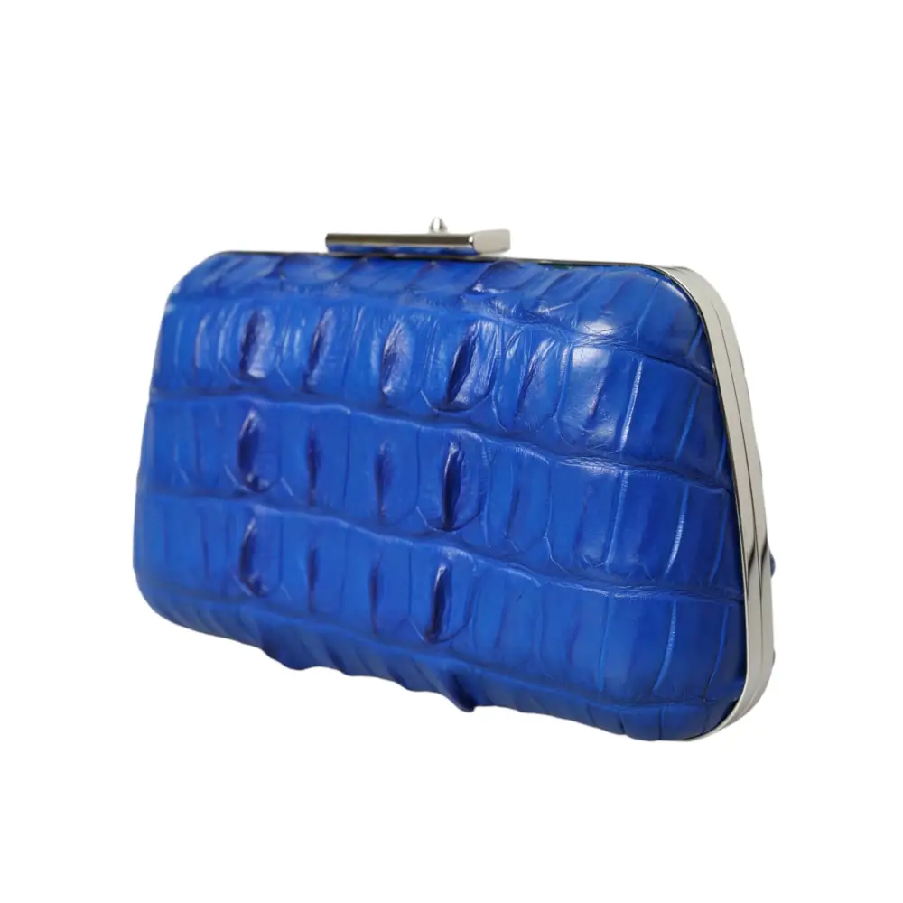 Balenciaga blå exotic skin læder clutch med krokodillemprelse