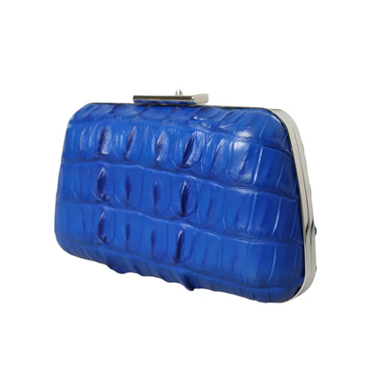 Balenciaga blå exotic skin læder clutch med krokodillemprelse
