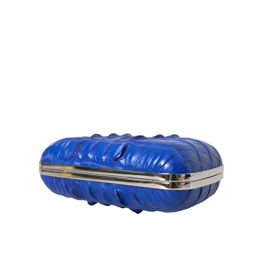 Balenciaga blue exotic skin læder skulder crossbody clutch med krokodilleskind og sølvspænde