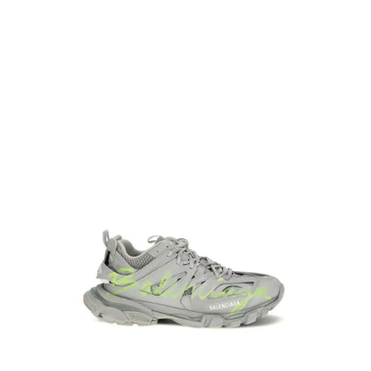 Grå Balenciaga Triple S sneakers i polyester med neon grønne flammer og chunky sål