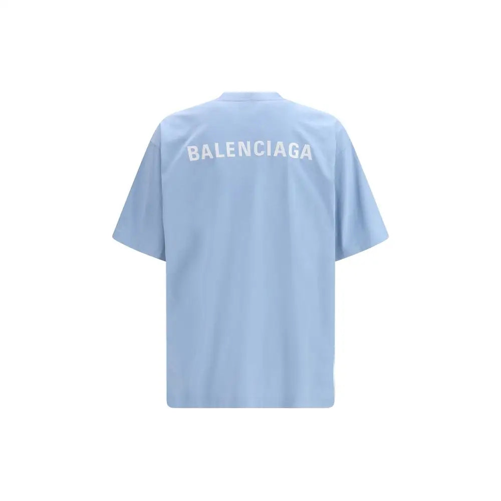 Balenciaga light blue t-shirt med hvid skrift på ryggen