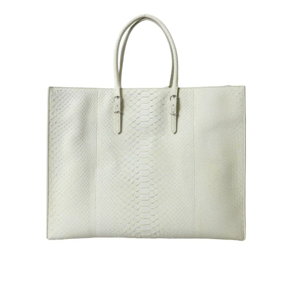Balenciaga white yellow exotic skin tote bag med pythontekstur