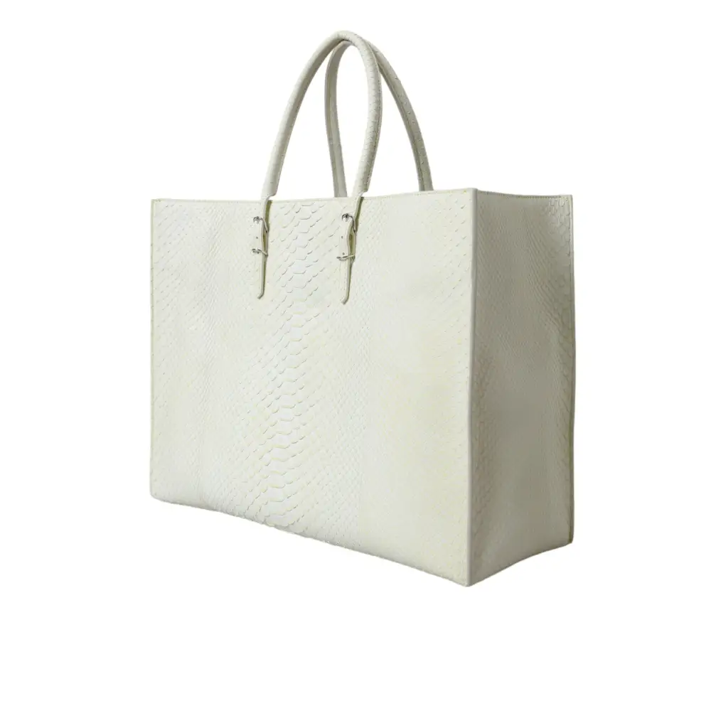 Balenciaga white yellow exotic skin tote bag med slangehudpapir