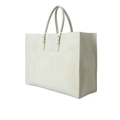 Balenciaga white yellow exotic skin tote bag med slangehudpapir