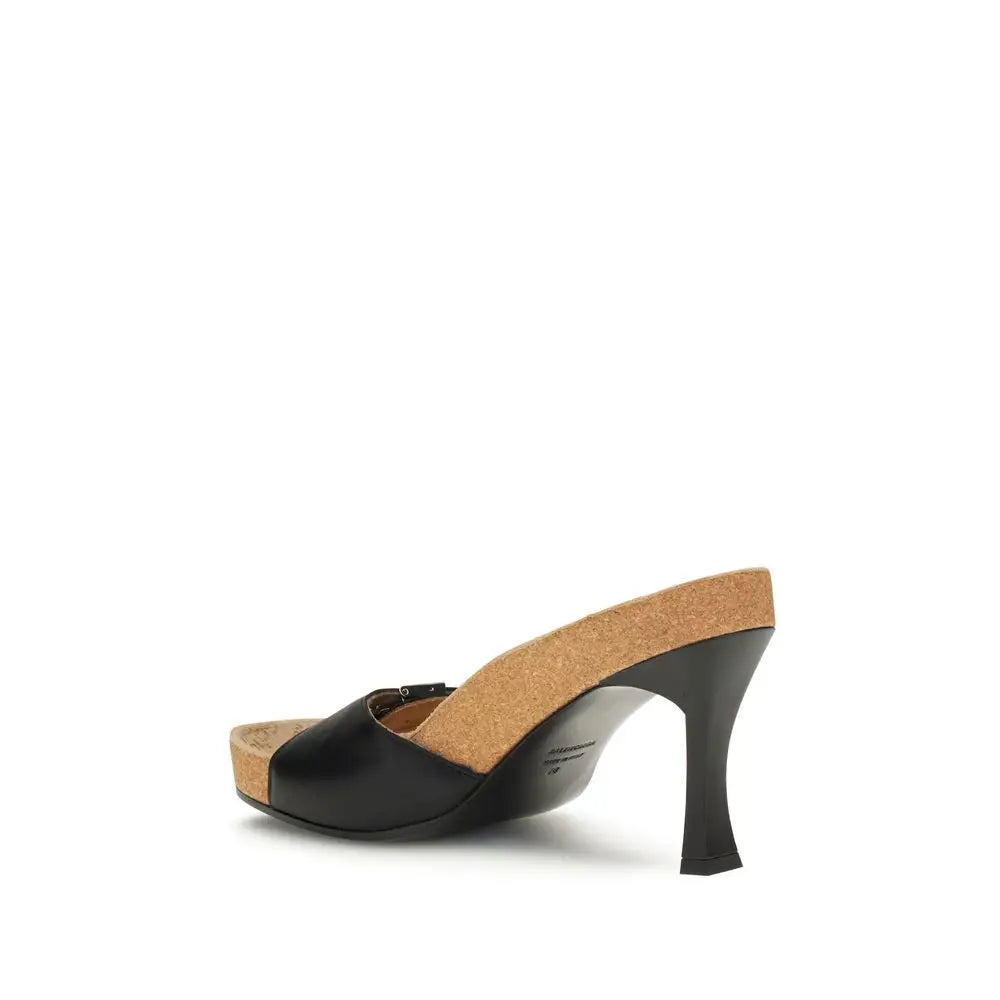 Sorte læder mule-sandal med korkindlæg og hæl fra Balenciaga x Scholl