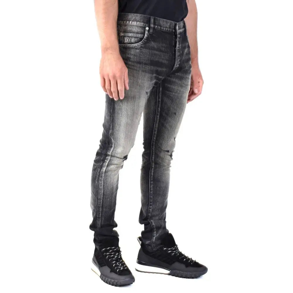 Balmain black cotton skinny jeans med distressed look og slim fit