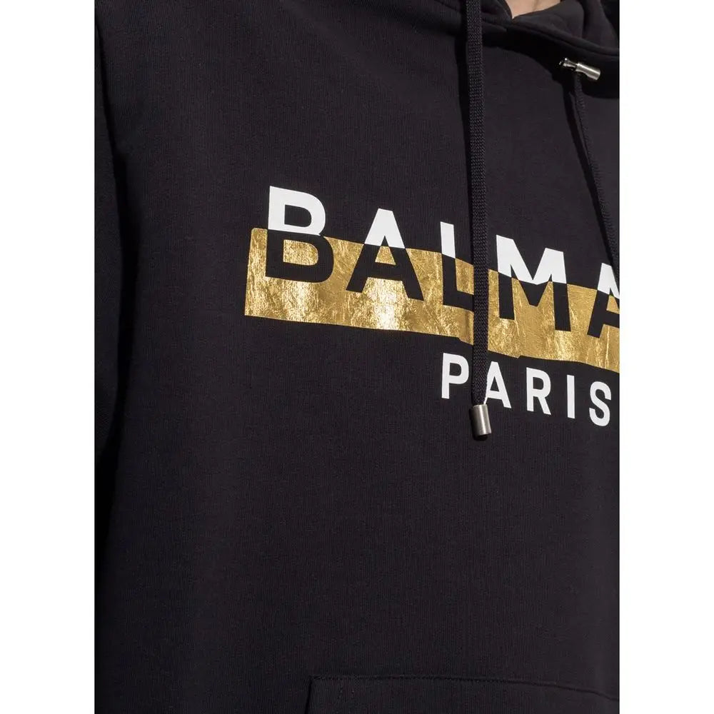 Balmain sort hvidt og guld hoodie i sort bomuld