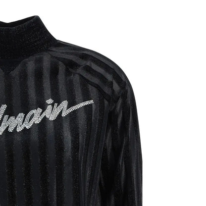 Balmain black elastane sweatshirt med sort velour jakke og rhinesten-logo