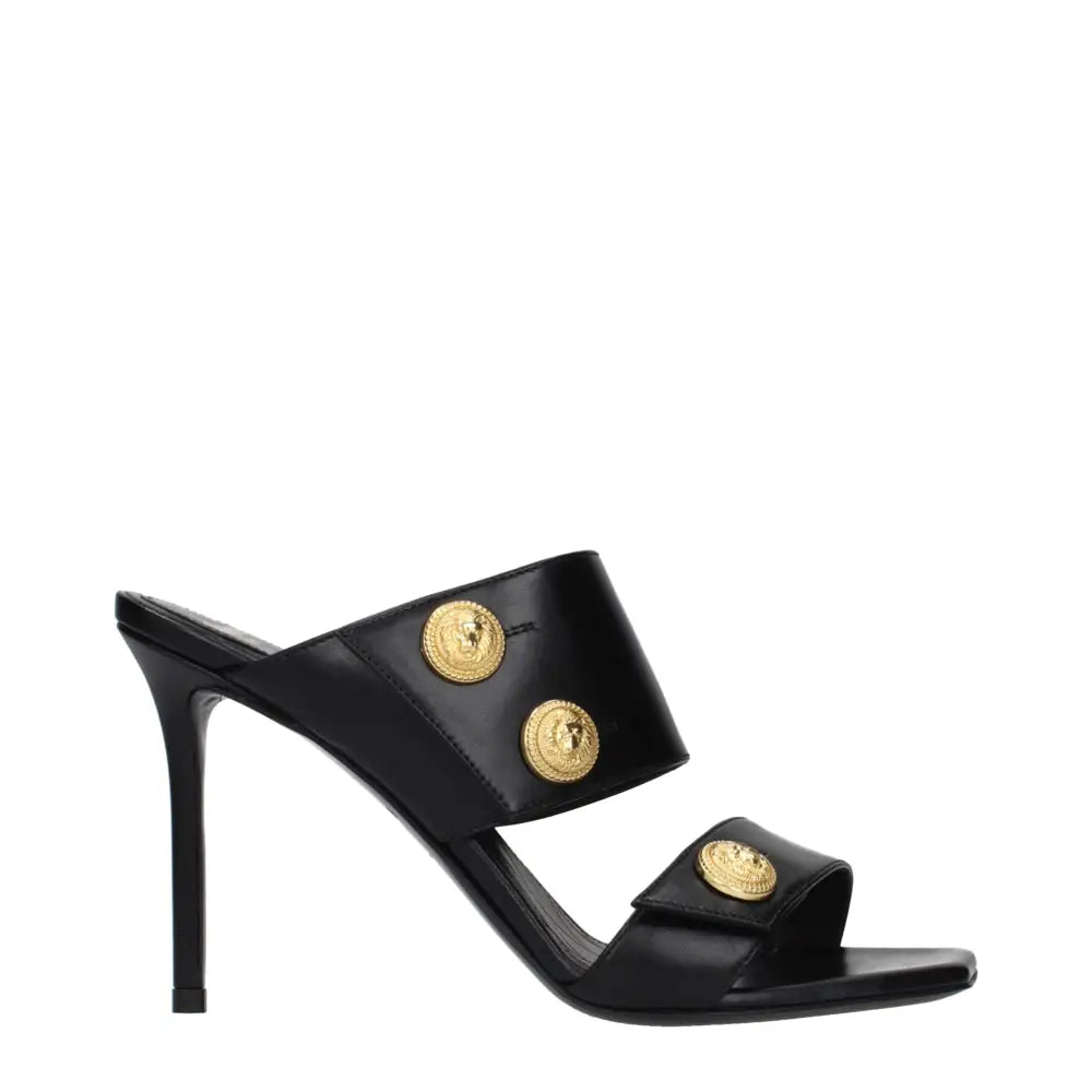 Balmain Black Leather Stiletto Heel Sandals - Højhælede sko