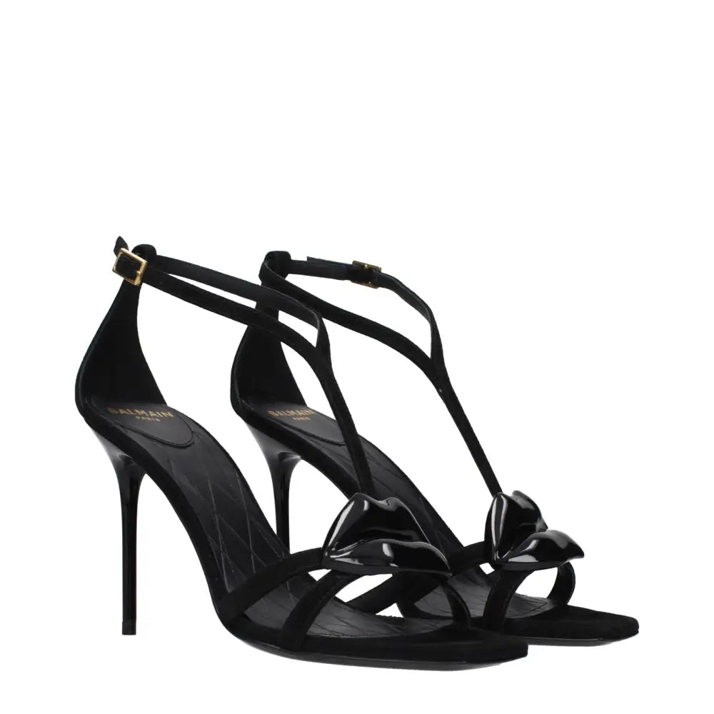 Balmain Black Leather Stiletto Heel Sandals - Højhælede sko