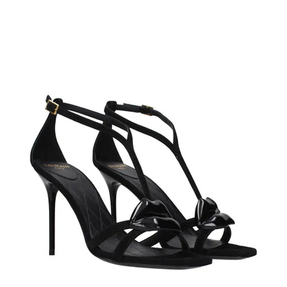 Balmain Black Leather Stiletto Heel Sandals - Højhælede sko