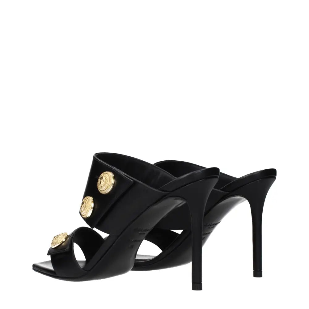 Balmain Black Leather Stiletto Heel Sandals - Højhælede sko