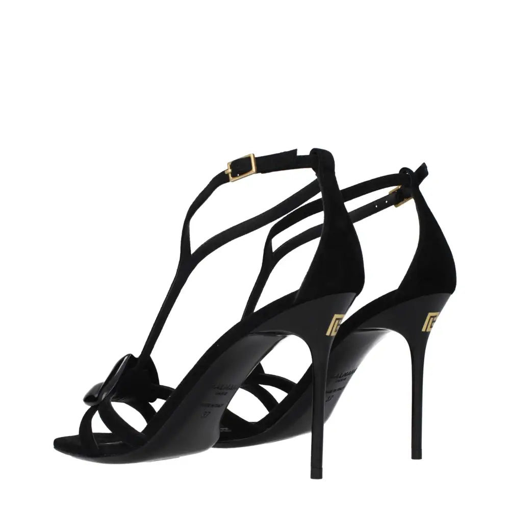 Balmain Black Leather Stiletto Heel Sandals - Højhælede sko
