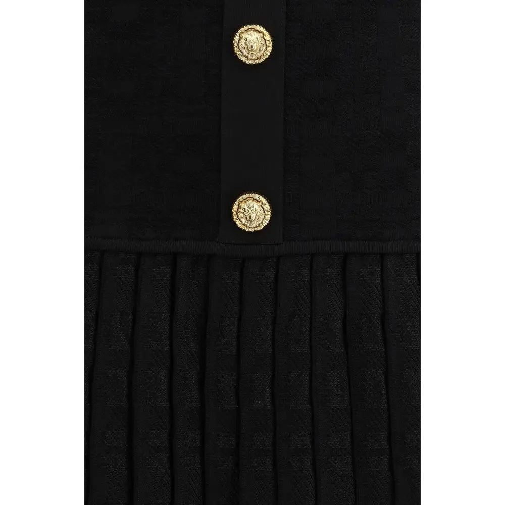 Balmain black viscose casual dress with gold-tone medusa buttons