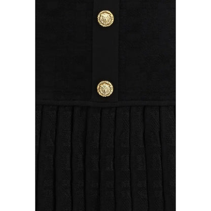 Balmain black viscose casual dress with gold-tone medusa buttons